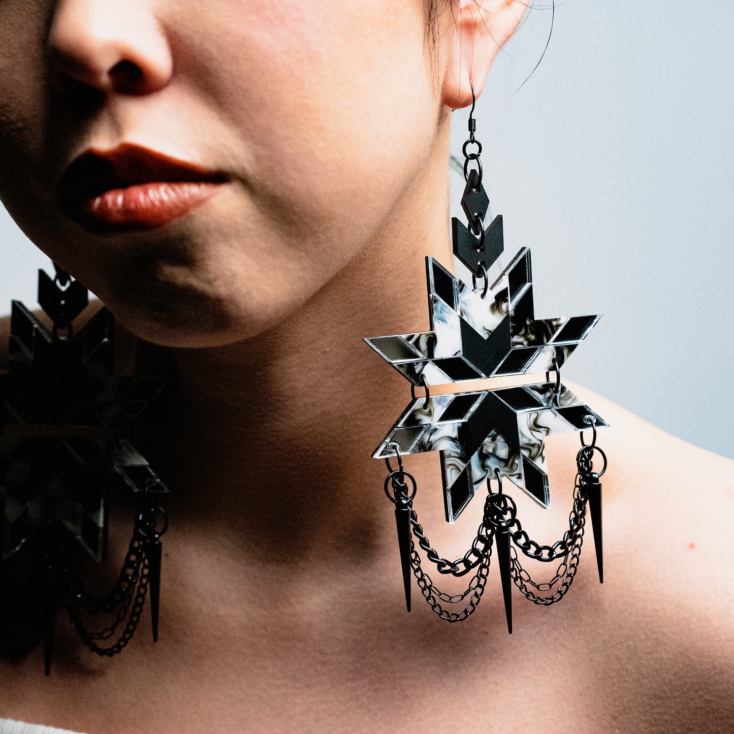 Star Blanket Statements with Chains and Spikes | Marble + Matte Black + Silver Mirror