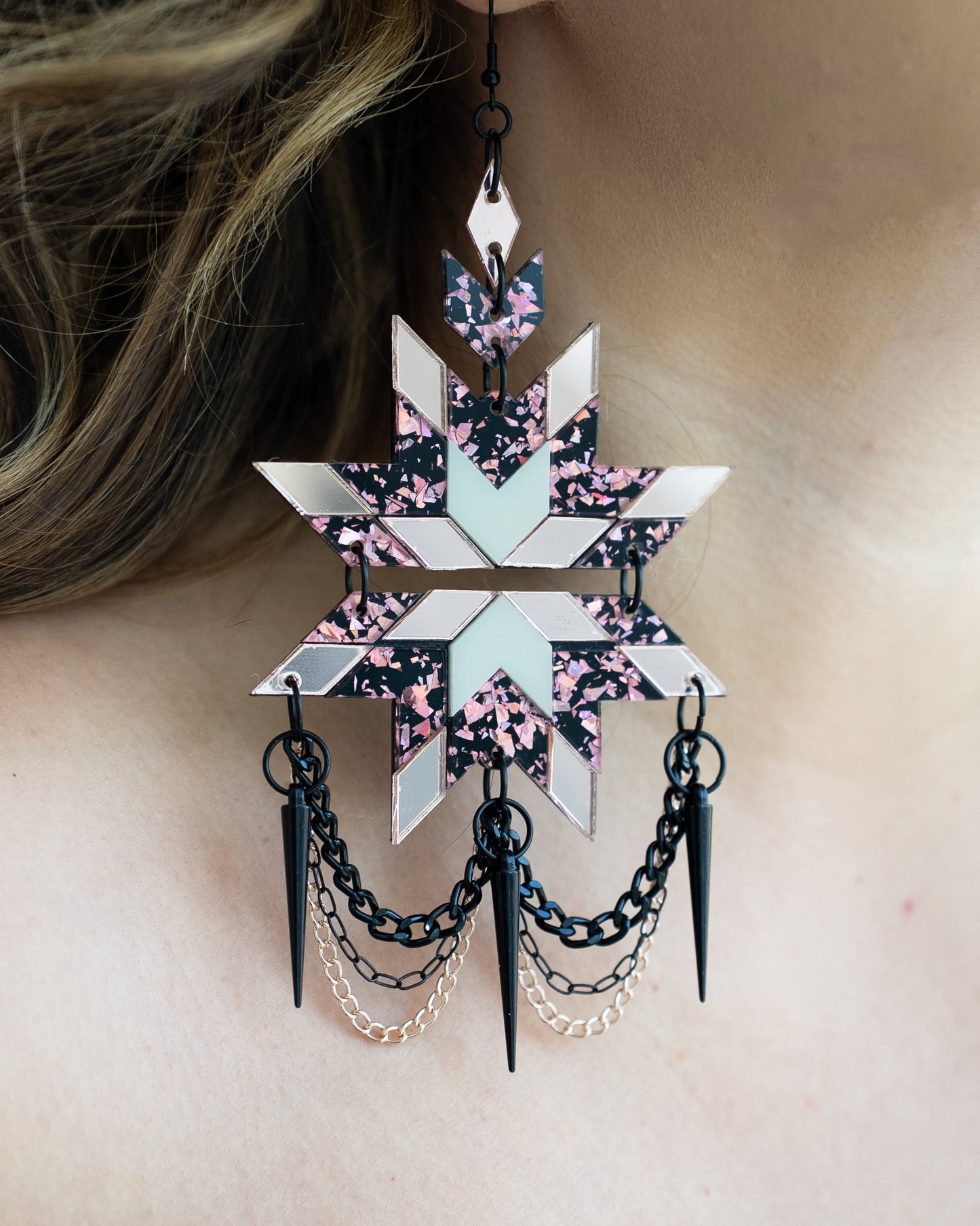 Star Blanket Statements with Chains and Spikes | Rose Gold Mirror, Rose Gold Sparkle, Ivory.