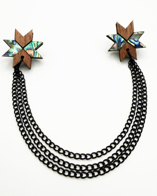 Star Blanket Collar Pins | Walnut + Abalone
